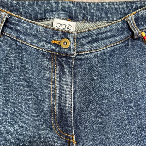 Y2K Cache Size 6 Denim Capri Jeans Cropped Blue Rhinestones Beaded Cuffed - Picture 9 of 13